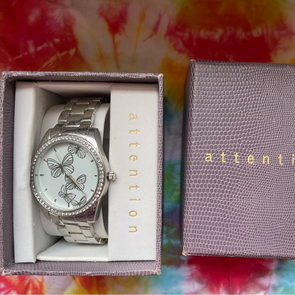 attention Accessories - NWT IOB Attention Silver Butterfly Watch